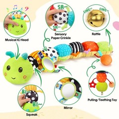 Baby Sensory Toys for 0-12 Months, Musical Caterpillar Tummy Time Toys