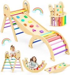Pikler Triangle Set, 9-In-1 Montessori Climbing Toy for Toddlers, Foldable Woode