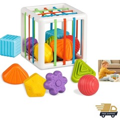 Montessori Baby Toys Set Plastic 4.9 Inch Shape Sorter Cube 6 Color Blocks Le…
