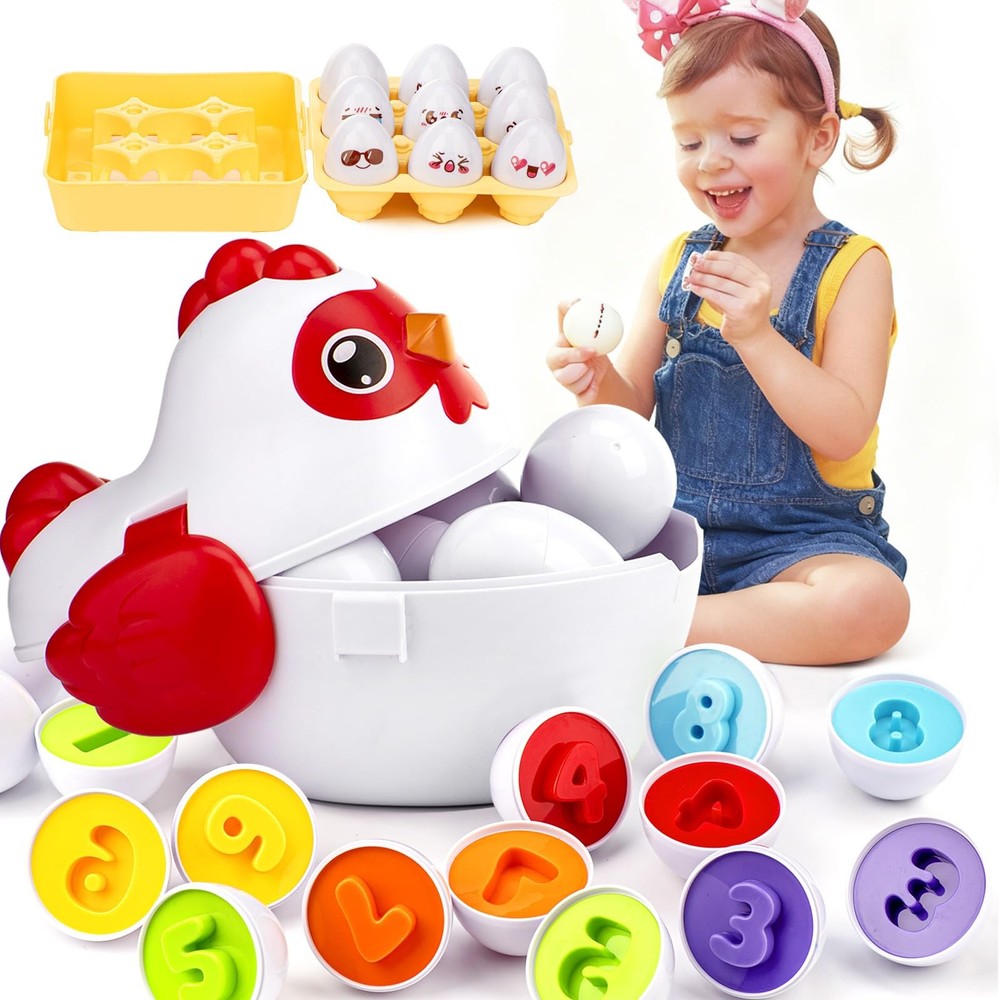 Easter Egg Matching Game, 24-Piece Easter Basket Stuffers for Kids, Color Sha…