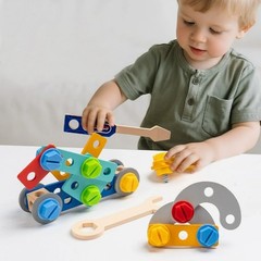 Montessori Wooden Tool Bench & Builder Set, Pretend Construction Toy (Ages 3+)