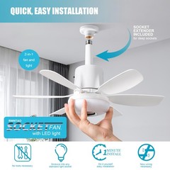 Socket Fan Light with Remote, Ceiling Fan with Bluetooth Speaker, RGB Lights,…