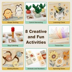 Joyreal 8-in-1 Montessori Tissue Box Toy for Baby 12 Months – Neutral Color Wood