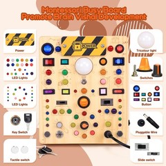 Busy Board with 19 LED Light Switches, Montessori Toys for 1 2 3 Years Old, W…