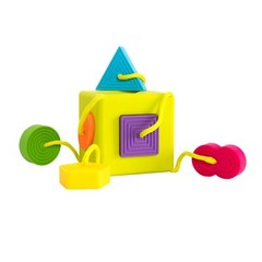 Silver Shape Sorting Cube with Silicone Shapes for Tactile Learning 10 Months+