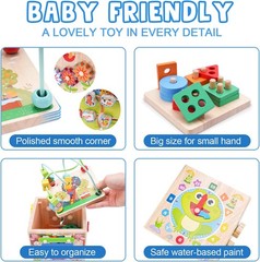 Wooden Activity Cube | Montessori Toys for 1 2 3 Year Old Toddlers | One Year Ol