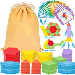 209 PCS Shapes Wooden Pattern Blocks for Kids,Geometric with Activity Cards a…