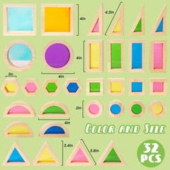 Wood Building Blocks Set for , 32 Pcs Rainbow Stacker Stacking Game Construct…