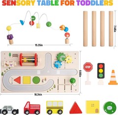 Activity Table for 1+ Year Old, Montessori Wooden Toys for Toddlers 1-3, 8 in 1