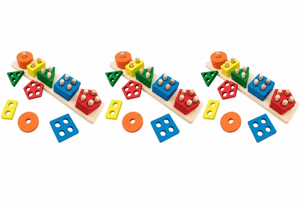 3x Montessori Wooden Shape Sorter Stacking Toy Sensory Learning Toddler Gift Set