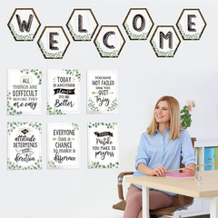 13 Pcs Eucalyptus Bulletin Board Posters Classroom Motivational Green Inspiratio