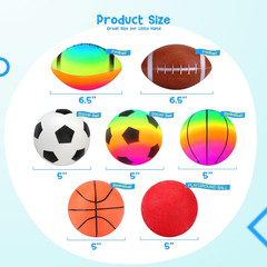 7 Piece Soft Ball Set for Kids, 5 Inch Playground Soccer Football Basketball