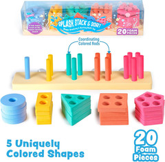 Shape Sorter & Stacking Toddler Bath Toy 20 Foam Pieces Floats Tub Walls