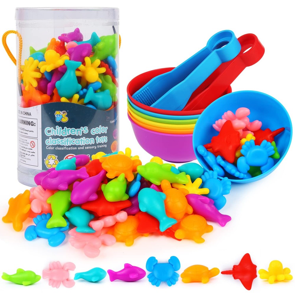 Counting Ocean Animal Toys, Color Sorting Set Ocean Animal Matching Game with…