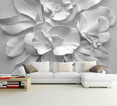 3D Gray Floral Wallpaper Large Flower Peony Wall Mural for Bedroom | 106″x70″…