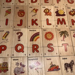 52 piece Alphabet & Picture Wooden Puzzle w/ Storage Box ABC Education