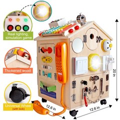 SHIERDU Montessori Wooden Busy House Basic Life Skills and fine Motor Training