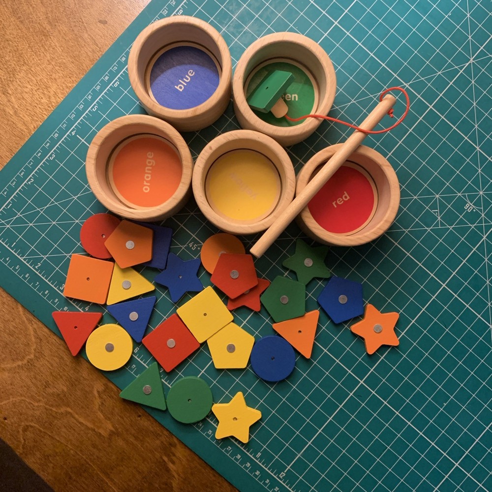 Dailyfunn Montessori Toy Wooden Sorting Cup&Fishing Game 2-in-1 Colors Shapes…
