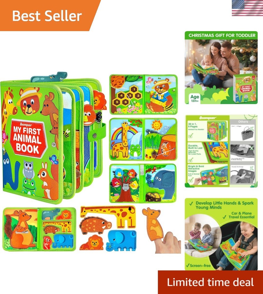 Multicolor Animal Busy Book – Montessori Learning for Ages 1-3, Travel Safe