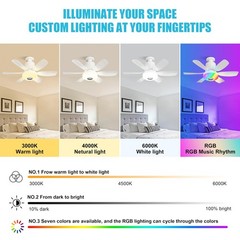 Socket Fan Light with Remote, Ceiling Fan with Bluetooth Speaker, RGB Lights,…