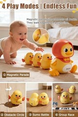 Baby Toys 6-12 Months Set of 4 Magnetic Ducks Family, Tummy Time Toys with Music
