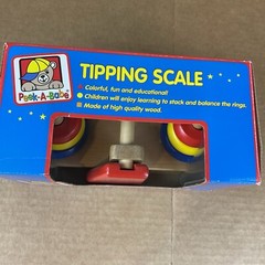 New Peek-A-Babe Tipping Scale Wood Stacking Rings Balance Toy Primary Colors