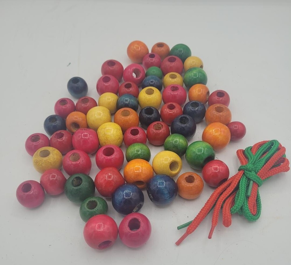 Wooden Lacing Beads Set, Math Manipulatives, Early Learning, 60 Pieces