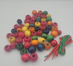 Wooden Lacing Beads Set, Math Manipulatives, Early Learning, 60 Pieces
