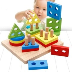 Montessori Wooden Toys for 1-3 Year Old – Wooden Stacking & Shape Sorting Toy