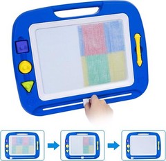 Blue Magnetic Writing Board For Toddlers 16X13 Drawing Area With Stamps