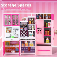 64 PCS Pink Kitchen Toy with Lights Sounds for 3 4 5 6 7 Year Old | Mini Kitchen