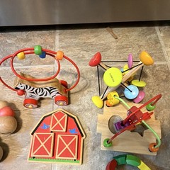 Wooden Baby/Toddler Developmental Toy Lot Bead Maze Animal Pull Shapes 12+