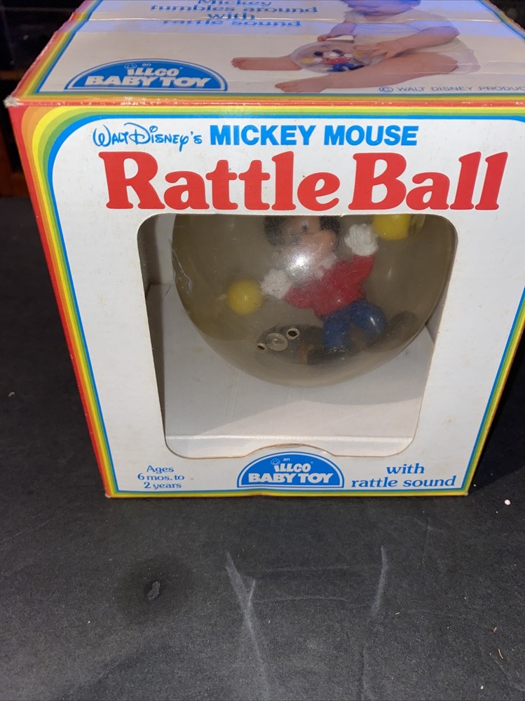 Vintage ILLCO Mickey Mouse Baby Rattle Ball Walt Disney with Box