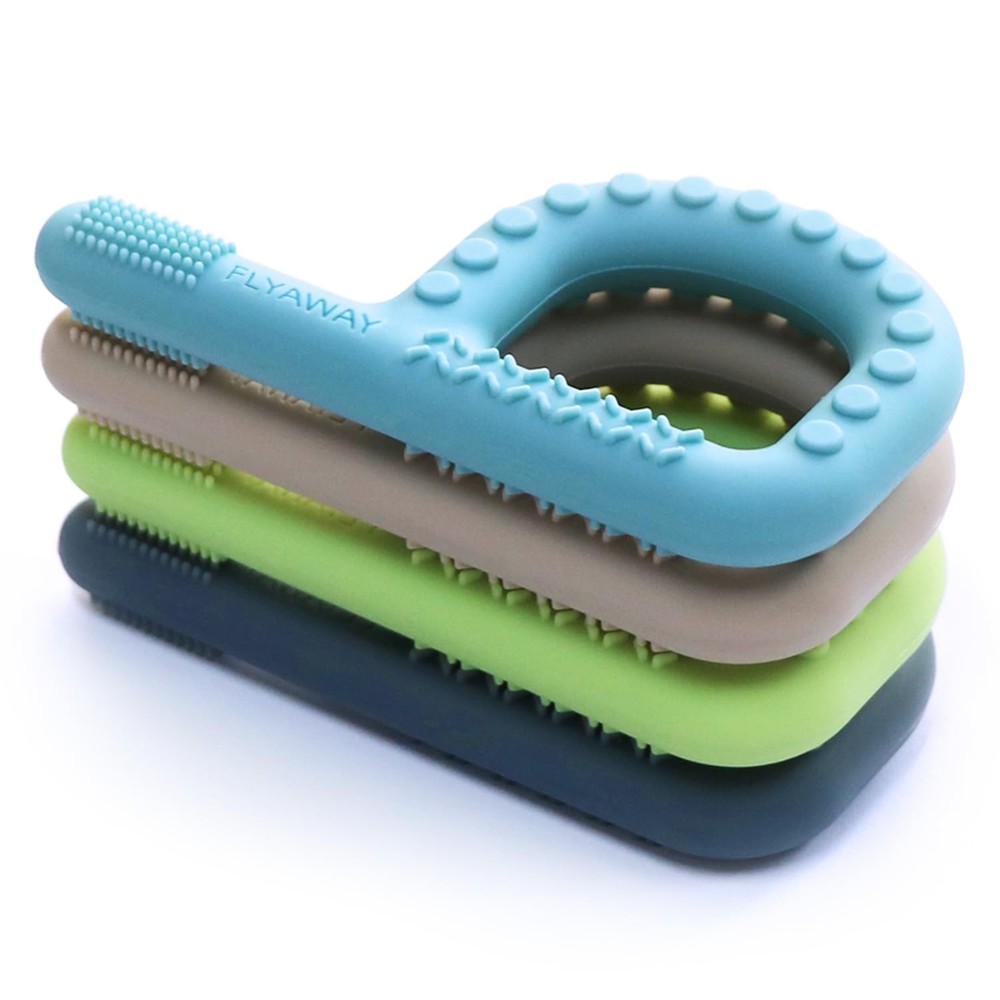 Teething Toys for Baby 3-6 6-12 Months 4 Pack P Shape, Blue/Khaki/Green/Gray