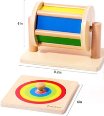 2 in 1 Play Kit, Montessori Toys for Babies Spinning Rainbow Drum,Mirror Peekabo