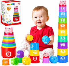 MOONTOY Stacking Cups Baby Toys 6 10 12 18 Months, Montessori Toys for 1 Year Ol