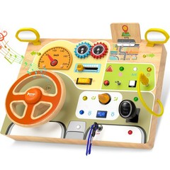Montessori Toddler Toys – Baby Wooden Busy Board – Sensory Toys with Light Sw…