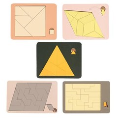 5x Wooden Pattern Blocks Set Geometric Shape Puzzles for