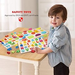 Wooden Alphabet & Number Puzzles for Toddlers, Montessori Learning Toys 3-5 Year