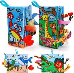 Baby Sensory Books 2PCS Fabric Jungle Marine Tails Tummy Time Play