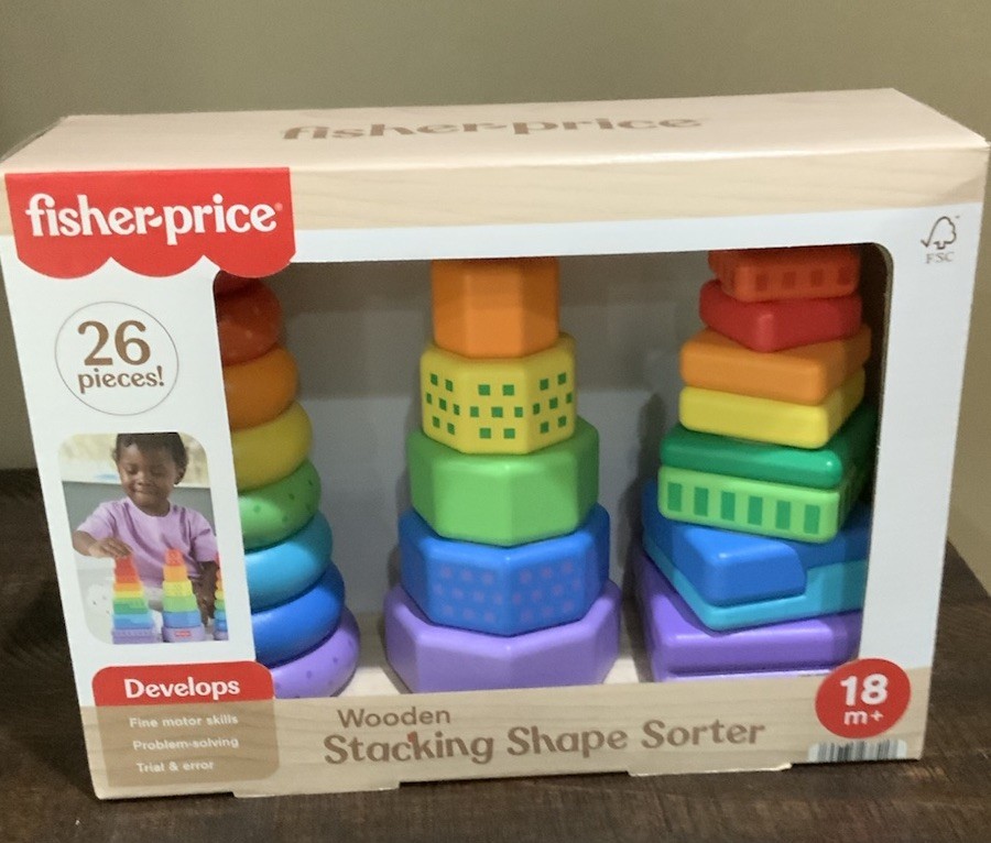 NEW Fisher Price Mattel Wooden Stacking Shape Sorter 26 Pieces 18 m+ Learning