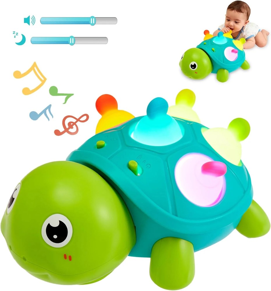 Baby Crawling Turtle Toy 6 9 12 18 Months, Infant Tummy Time Sensory Musical Tee