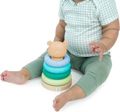 Ingenuity: ity by Ingenuity Cutie Stacks, 4 BPA-Free Rings, Faux Wood Stand,