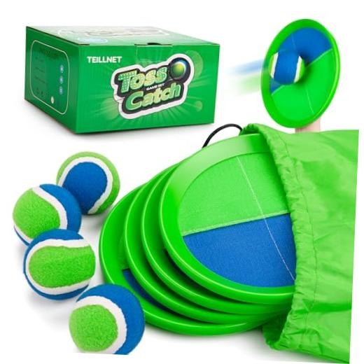 TEILLNET Toss and Catch Ball Set Upgraded – Kids Toys 4 Paddles 4 Balls Blue