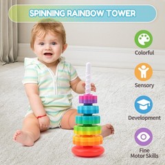 Baby Spinning Stacking Toys, 1-3 Rainbow Ring Stacker Montessori Toys for Bab…