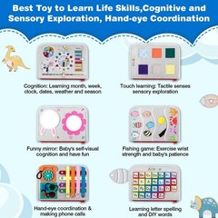 Gray Montessori Busy Board – 8 Interactive Pages for Learning Fine Motor Skills