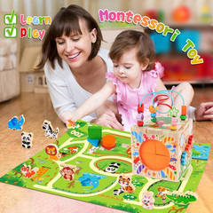 KMTJT Wooden Activity Cube Toddler Toys 12-18 Months, 7-In-1 Montessori Learning