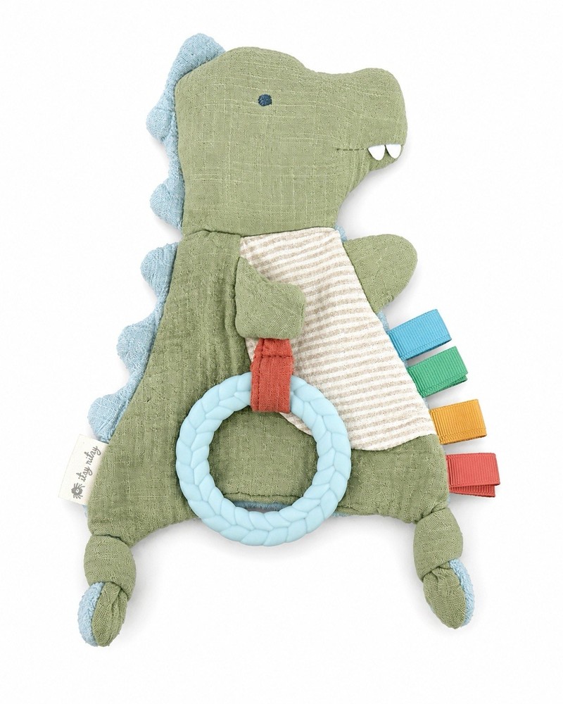 Itzy Ritzy Dinosaur Crinkle Lovey Teether Sensory Baby Toy Jingle Ribbon Tags