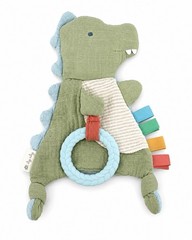 Itzy Ritzy Dinosaur Crinkle Lovey Teether Sensory Baby Toy Jingle Ribbon Tags