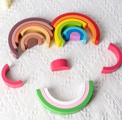 Wooden Rainbow Stacking Toy, Wood Rainbow Stacker Arch Game, Montessori Arch Br